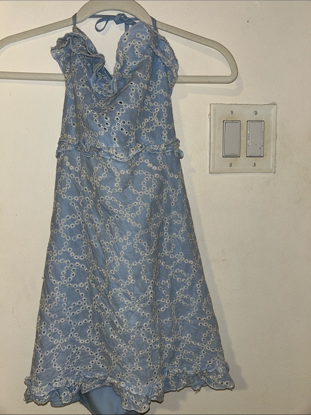 Simple Light Blue Eyelet Halter Mini Dress